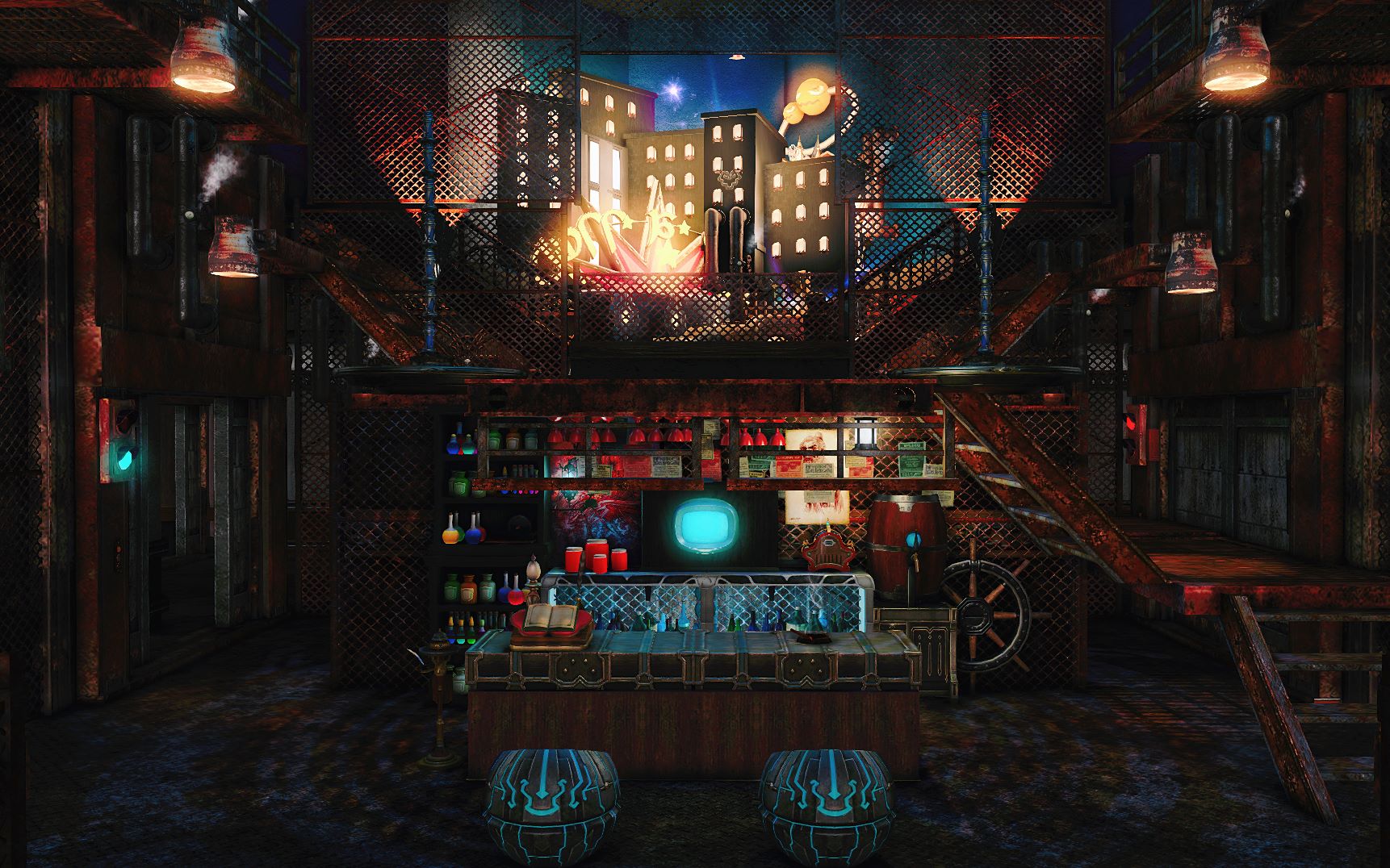 ff14装修l房丨旧工业区丨赛博朋克造景丨rp蹦迪店