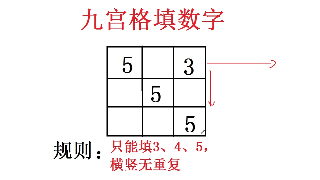 小学一年级数学九宫格填数字:只能填3、4、5,且横竖不能有重复哔哩哔哩bilibili