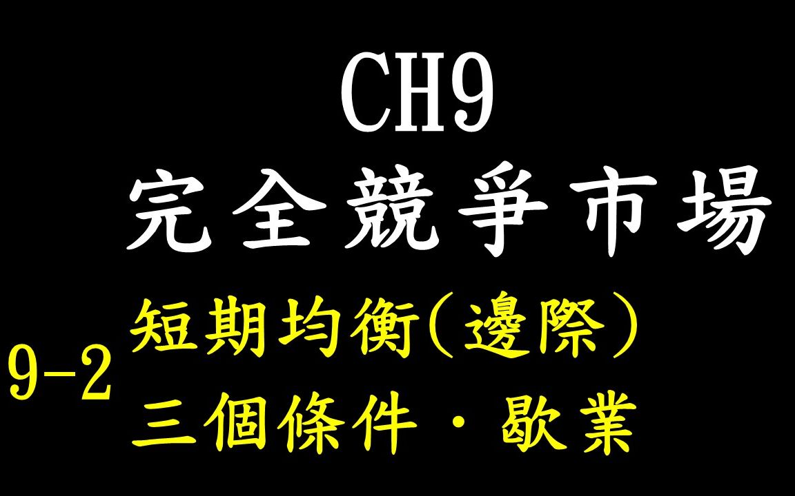 完全竞争市场 CH 92 短期均衡(边际)、三个条件.歇业 赵心经济学哔哩哔哩bilibili