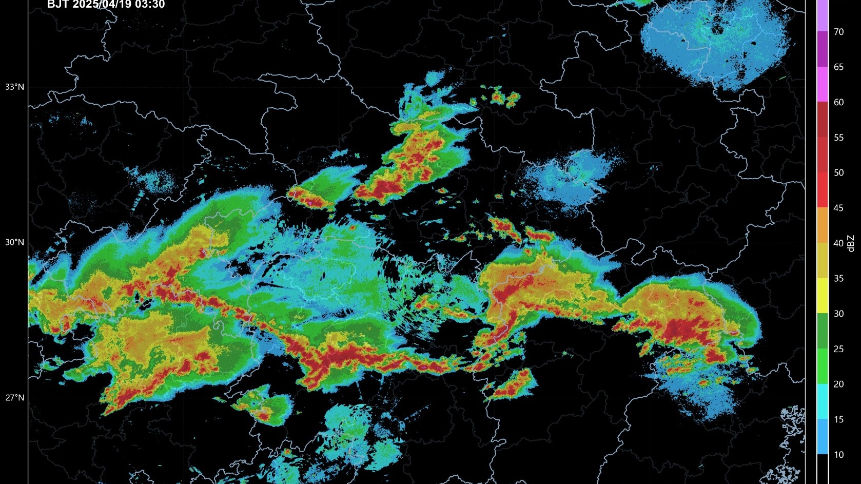 2025年4月19~22日长江流域多地强对流高分辨率雷达拼图