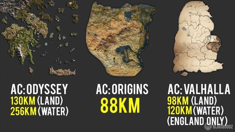 Assassin's creed Valhalla Map SIZE comparison 