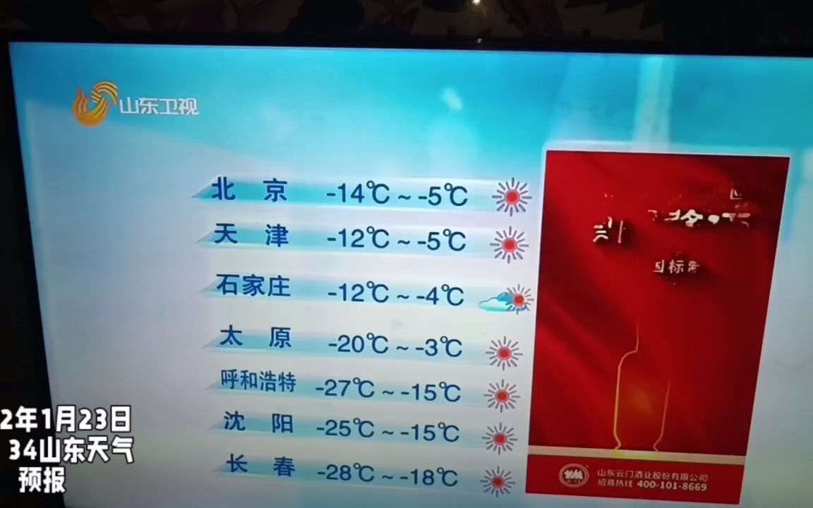 2023年1月23日山東衛視晚間天氣預報