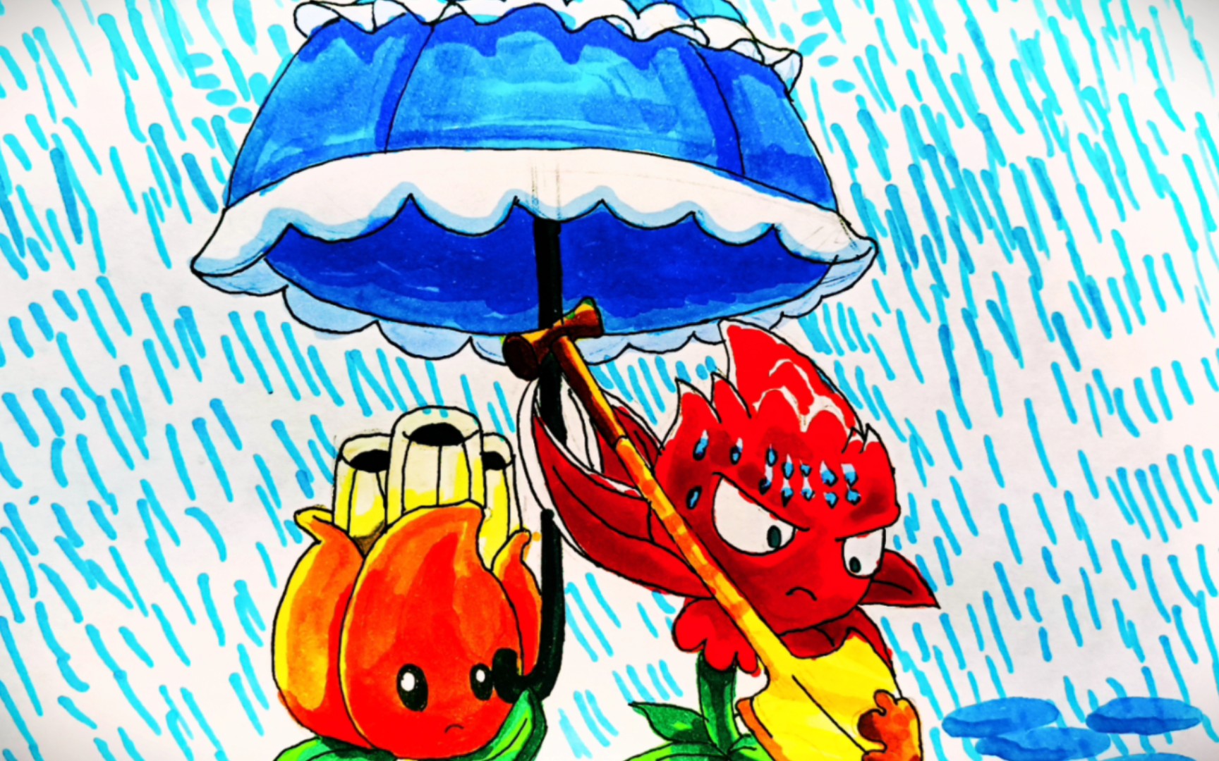 木木:红哥快回家吧(pvz手绘 红针花与阿开木木)