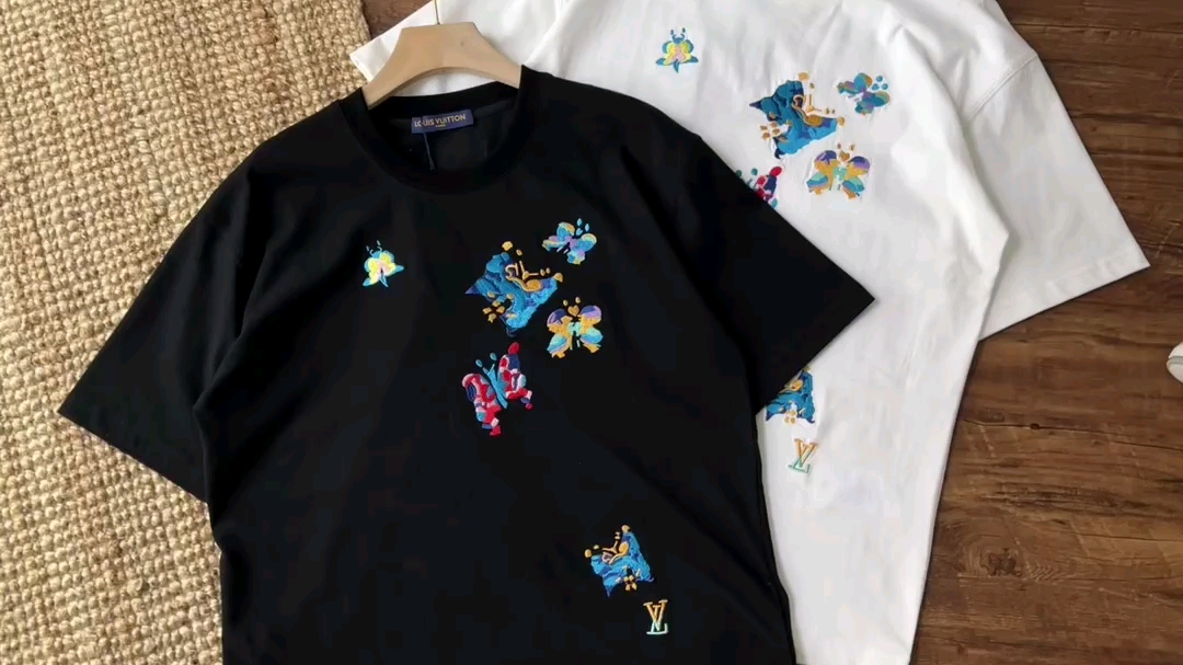 lv23ss新款万针蝴蝶图案刺绣男女同款短袖t恤sys225888