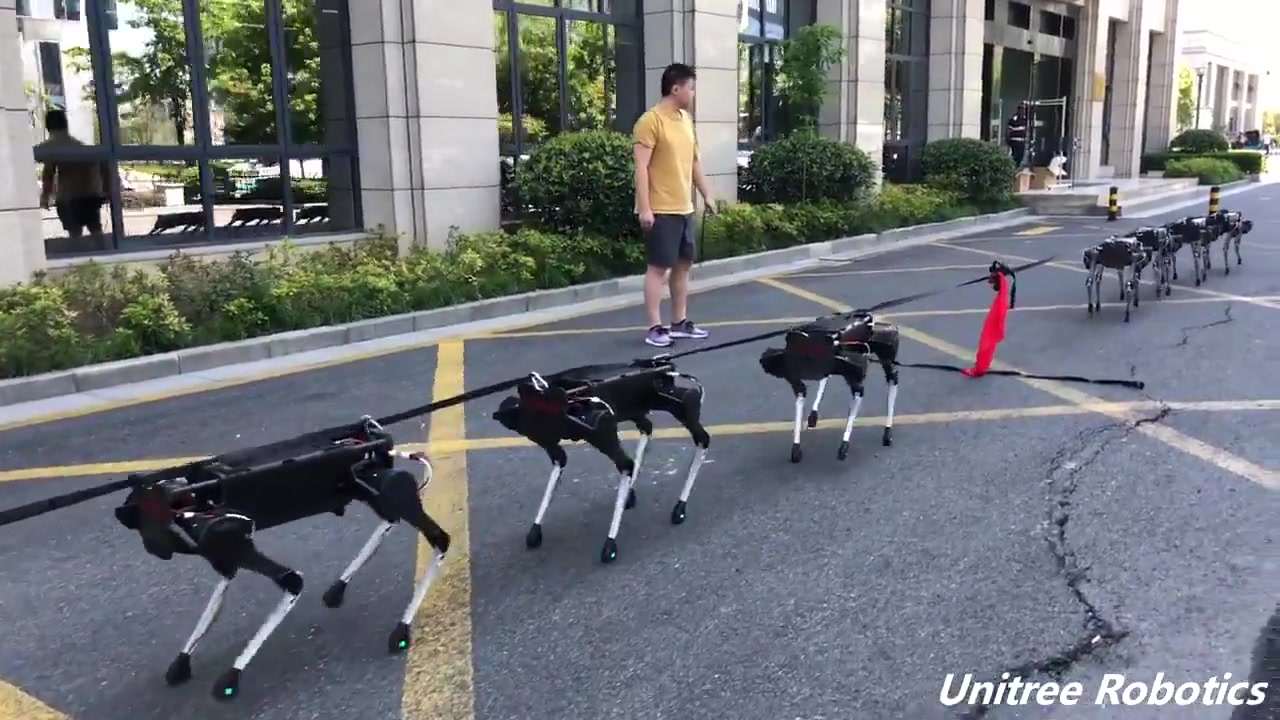 机器狗vs五菱宏光宇树科技四足机器人载人拉车导航测试