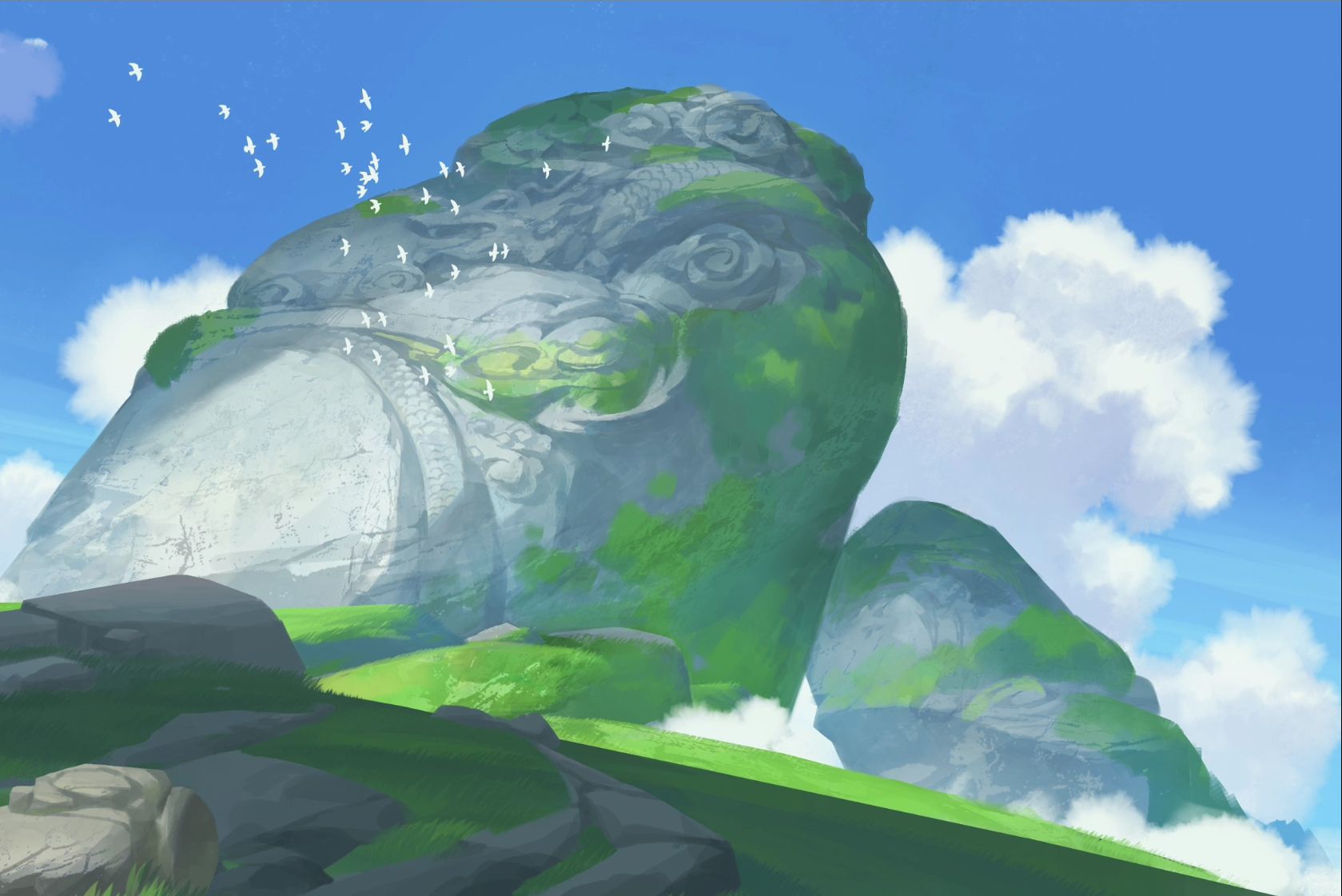 场景原画气氛图~自然风景石头柱子,主打一个气势磅礴