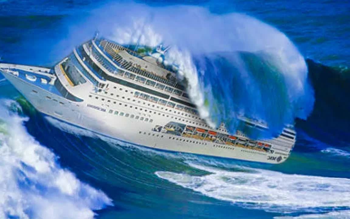 风暴中的船只-摄像机捕捉到可怕的巨浪