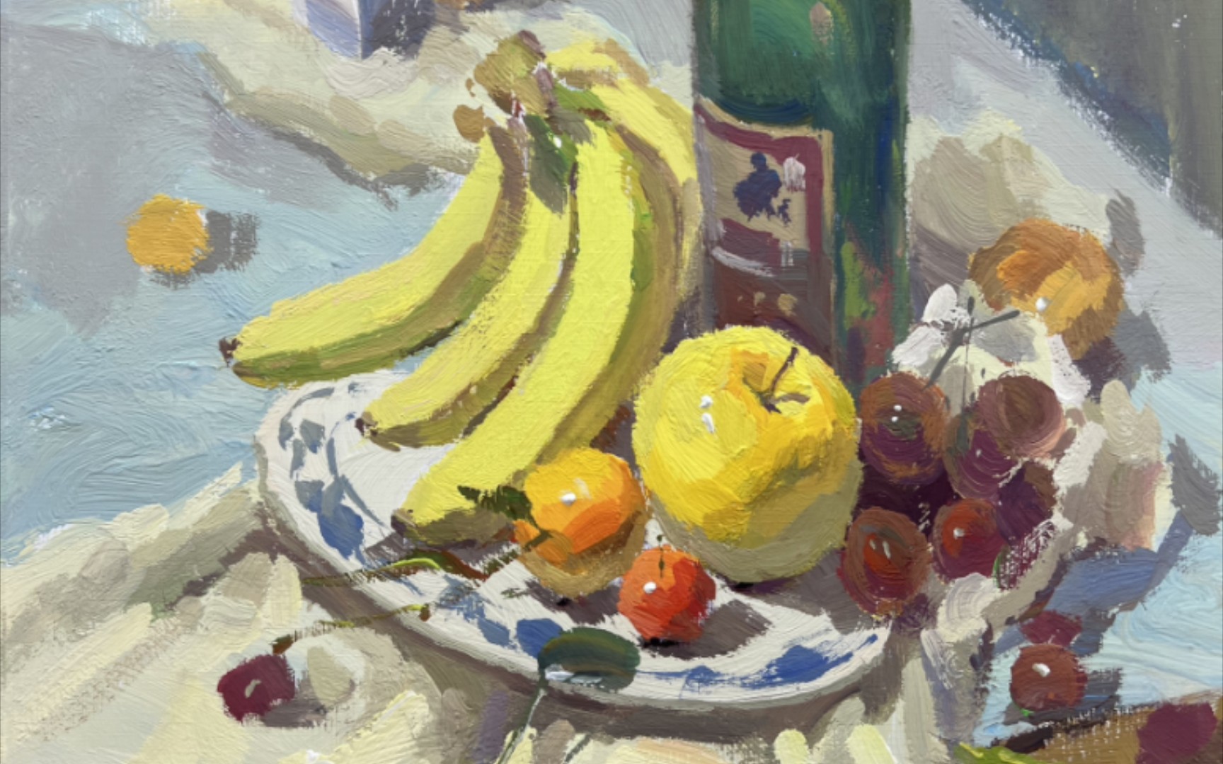 【水粉静物组合】-绿色酒瓶