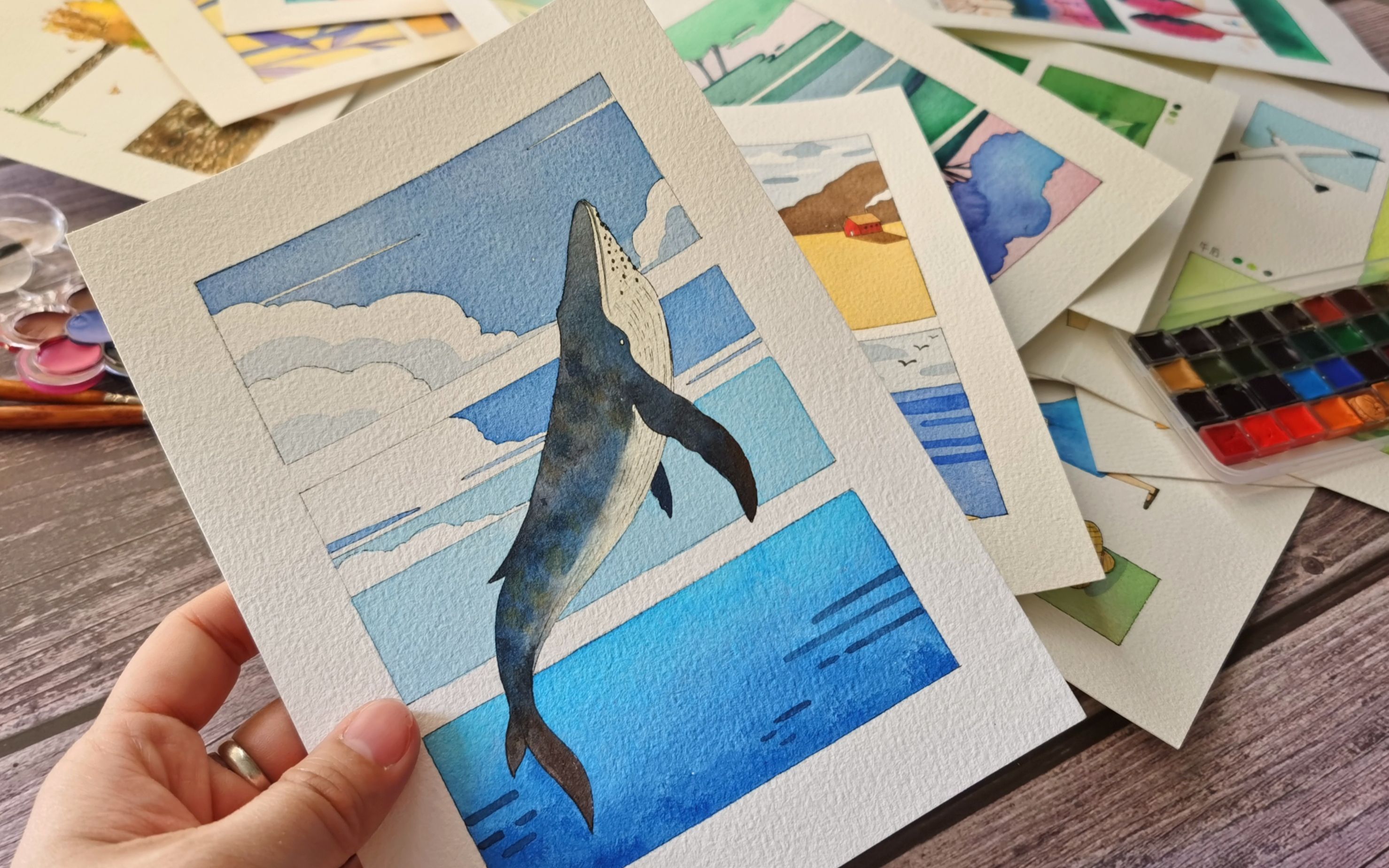 水彩 | 你们要的鲸鱼上色过程来了(更新至p6 一分钟快涂一只迷你鲸鱼)