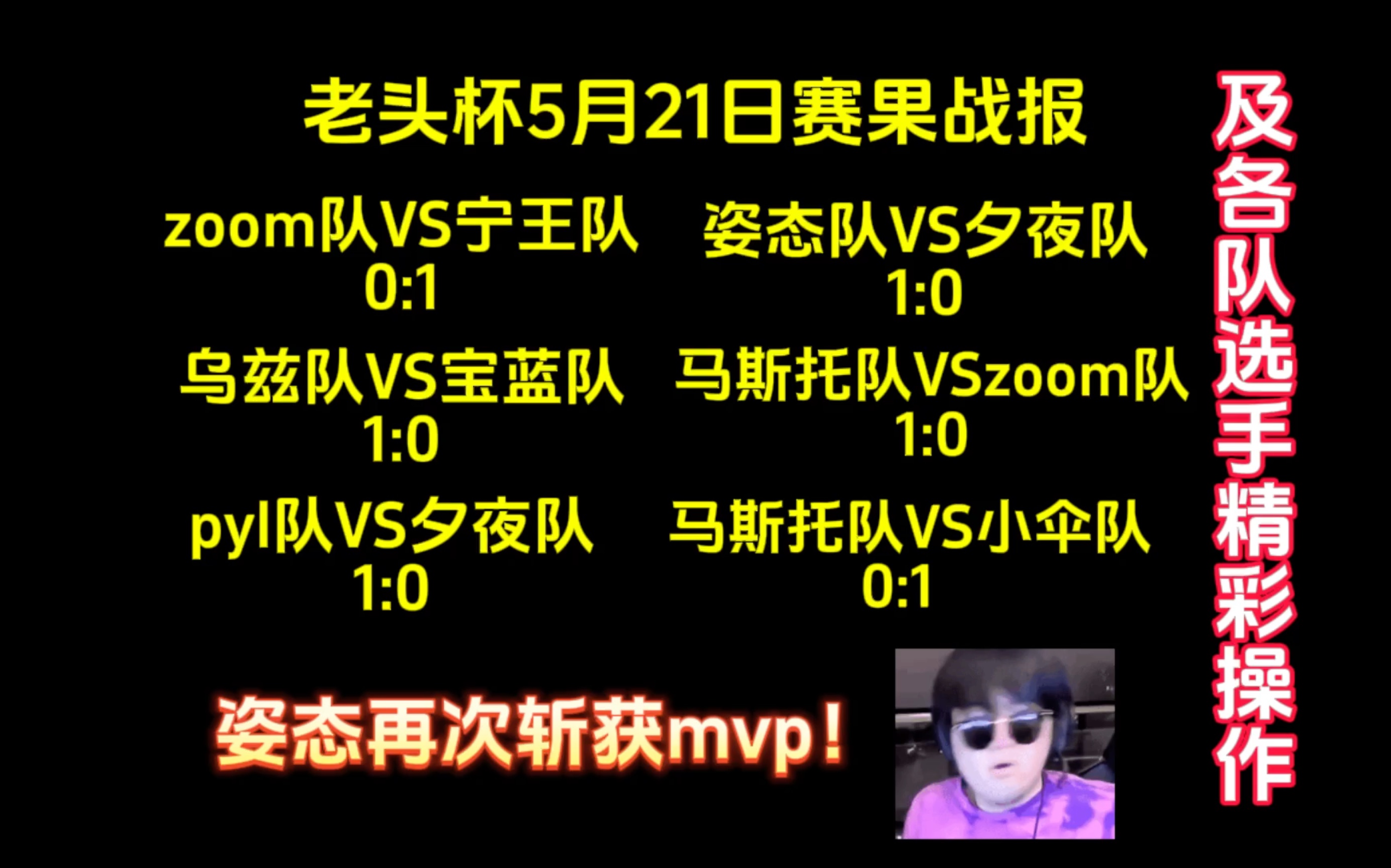 老头杯5月21日赛果战报及各队选手精彩操作!姿态再次斩获mvp哔哩哔哩bilibili