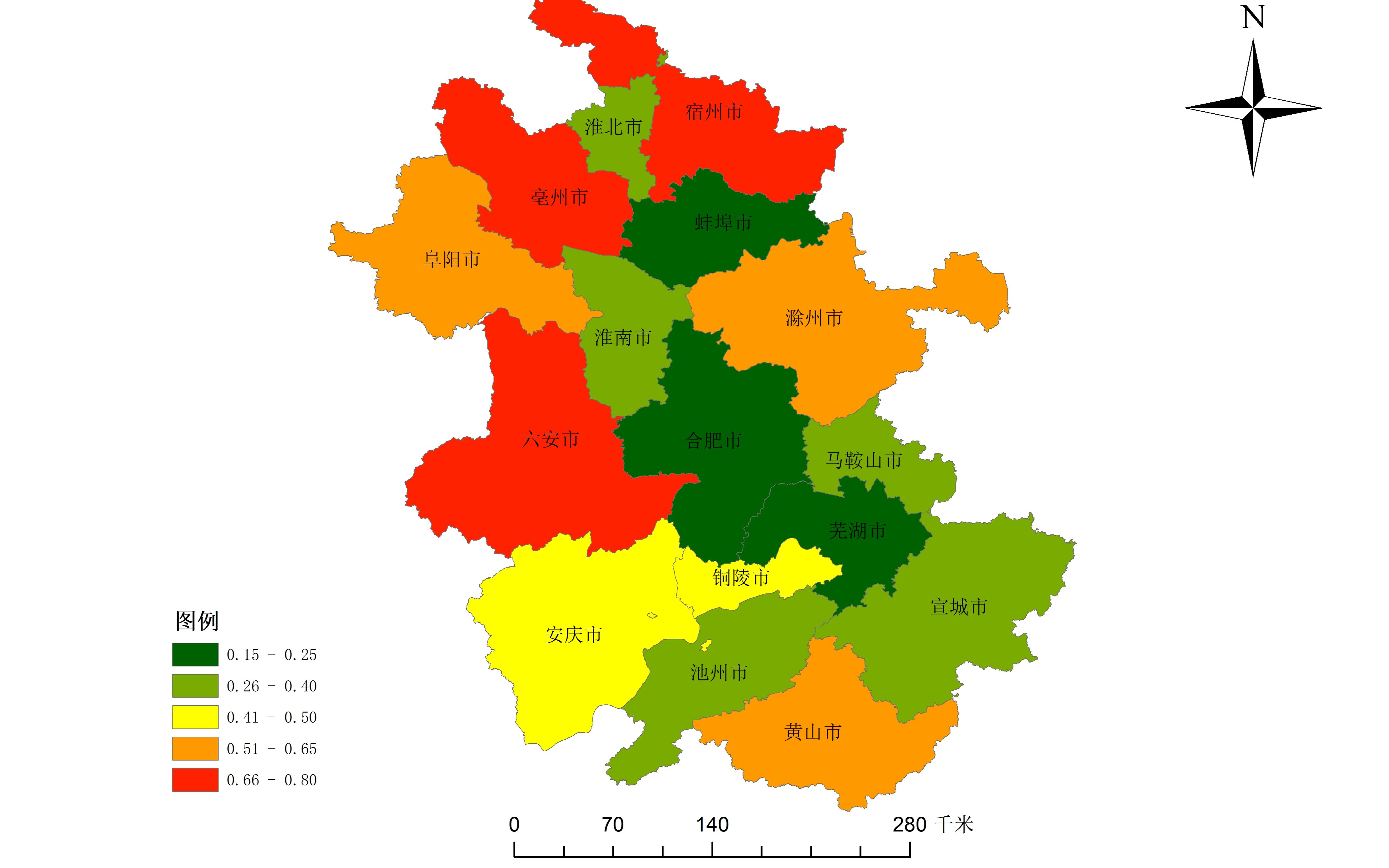 用arcgis给单个省份内部地市分层设色