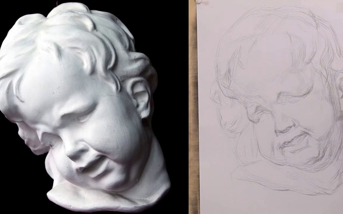 素描入门:哭孩半面像画法教学,都是干货