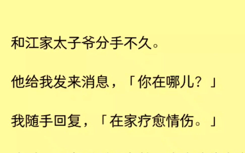 【全文完】和江家太子分手不久.他给我发来信息,“你在哪儿”我随手回复,“在家疗愈情伤”哔哩哔哩bilibili