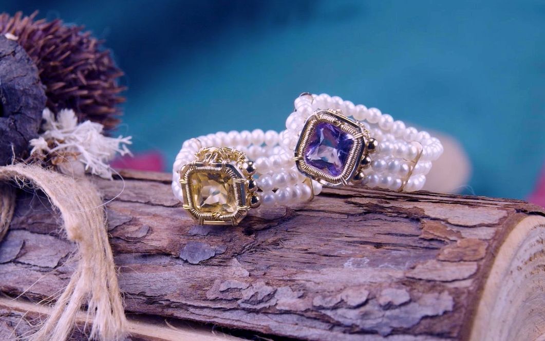 纸蔷薇手作经典款夹镶水晶珍珠排戒绕线首饰