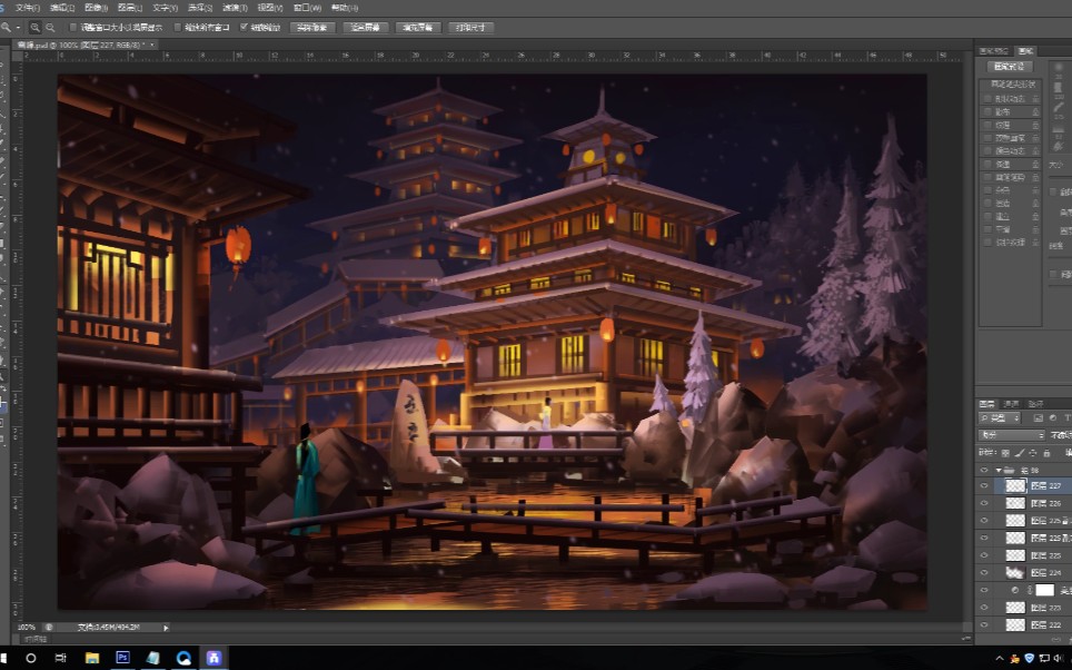 古代夜晚楼阁风景图