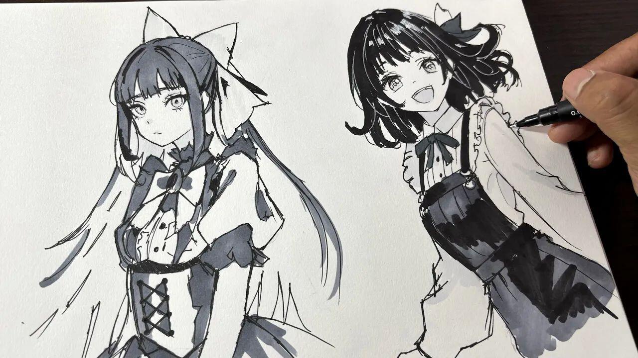 Sketchbook drawing practice ( anime girl character)_哔哩哔哩_bilibili