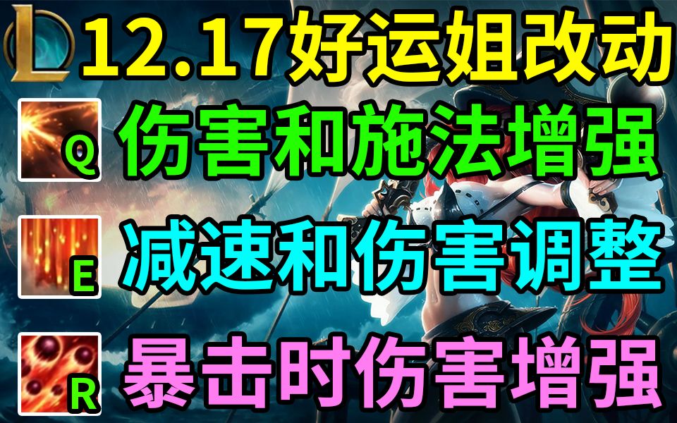 12.17版本好运姐改动:攻速暴击流玩法增强,QWER技能全调整电子竞技热门视频