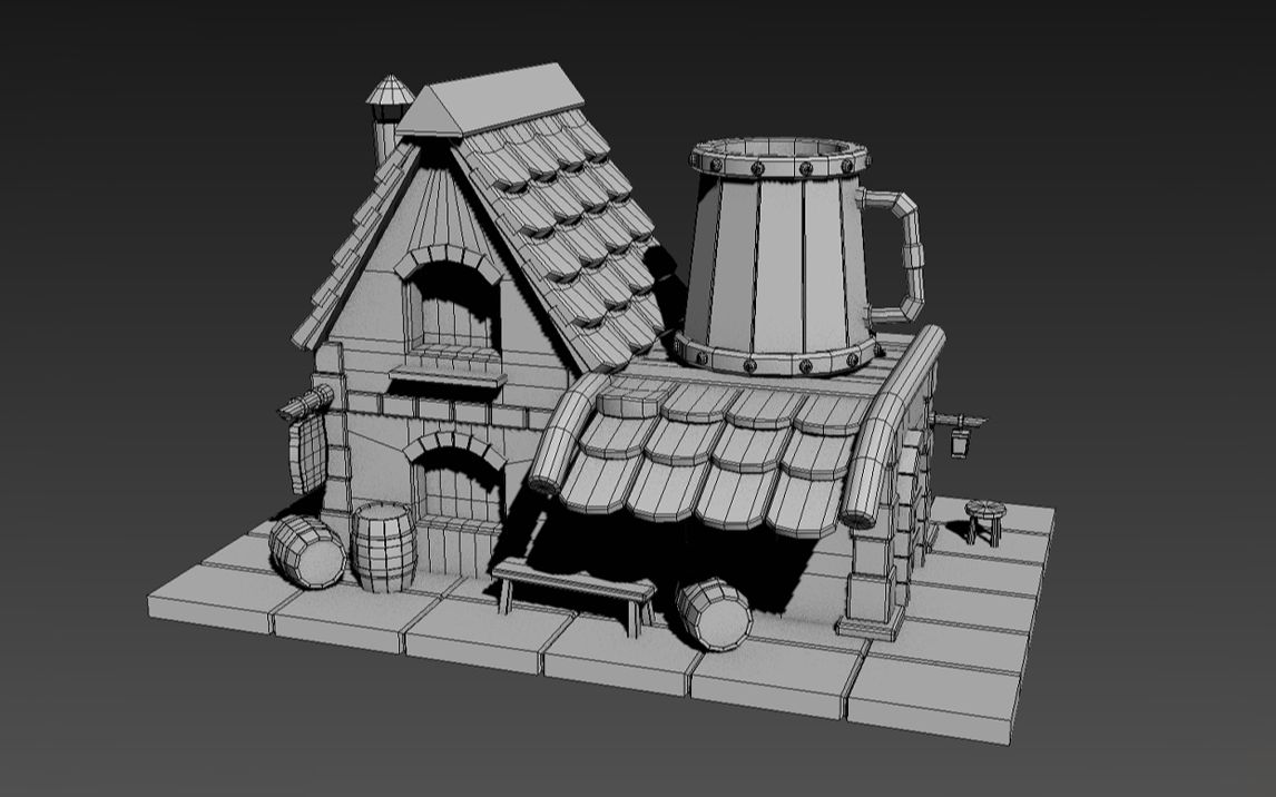 【3d建模】简单小场景案例啤酒小屋3d模型制作教学