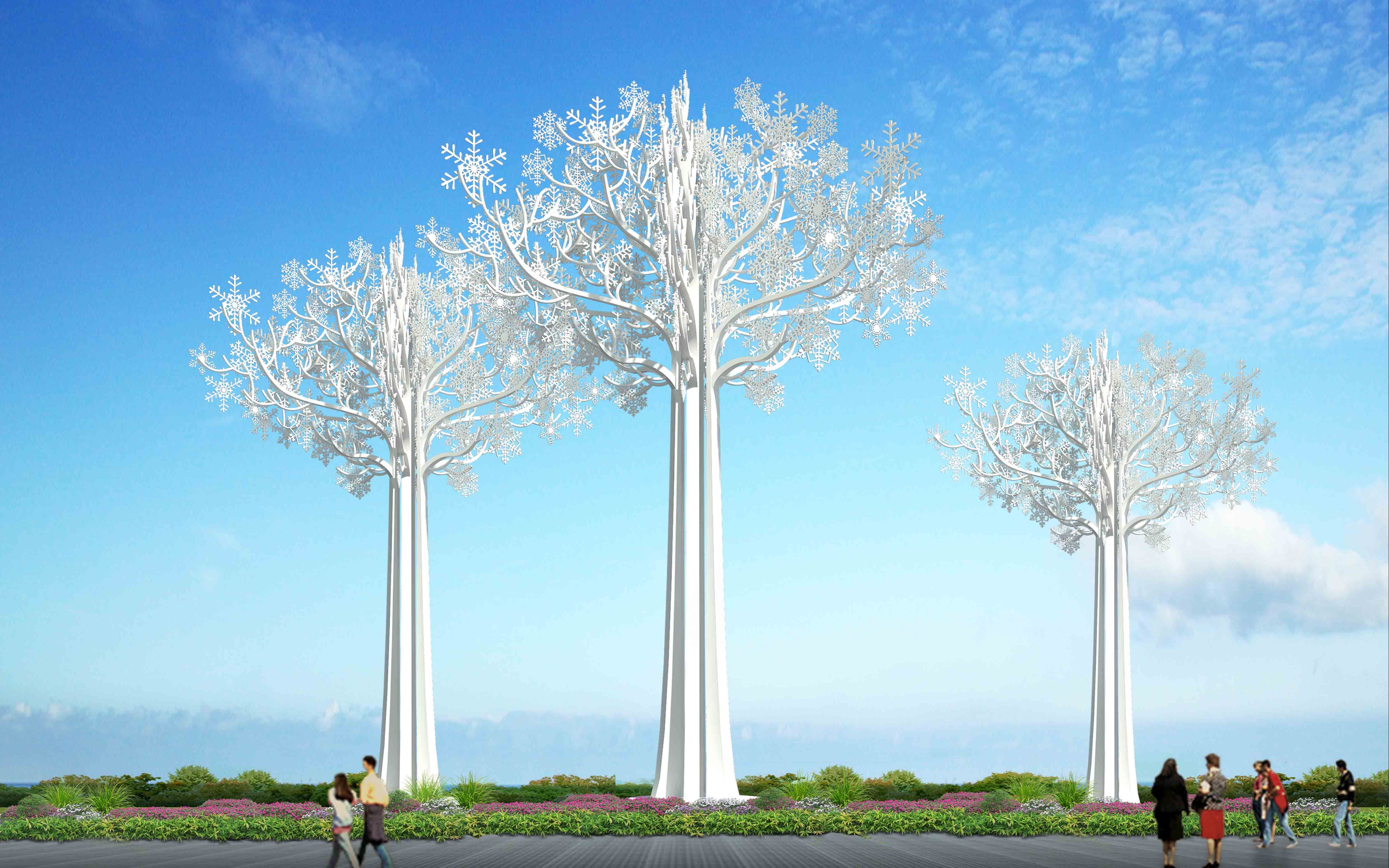 景观不锈钢树雕塑制作安装完美落地