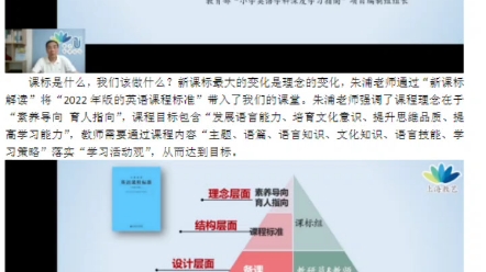 课标是什么,我们该做什么?新课标最大的变化是理念的变化,朱浦老师通过“新课标解读”将“2022年版的英语课程标准”带入了我们的课堂.朱浦老师强...