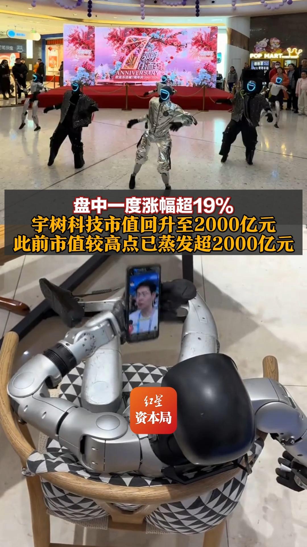盘中一度涨幅超19%，宇树科技市值回升至2000亿元，此前市值较高点已蒸发超2000亿元，公司和行业双双出利好成股价上涨催化剂