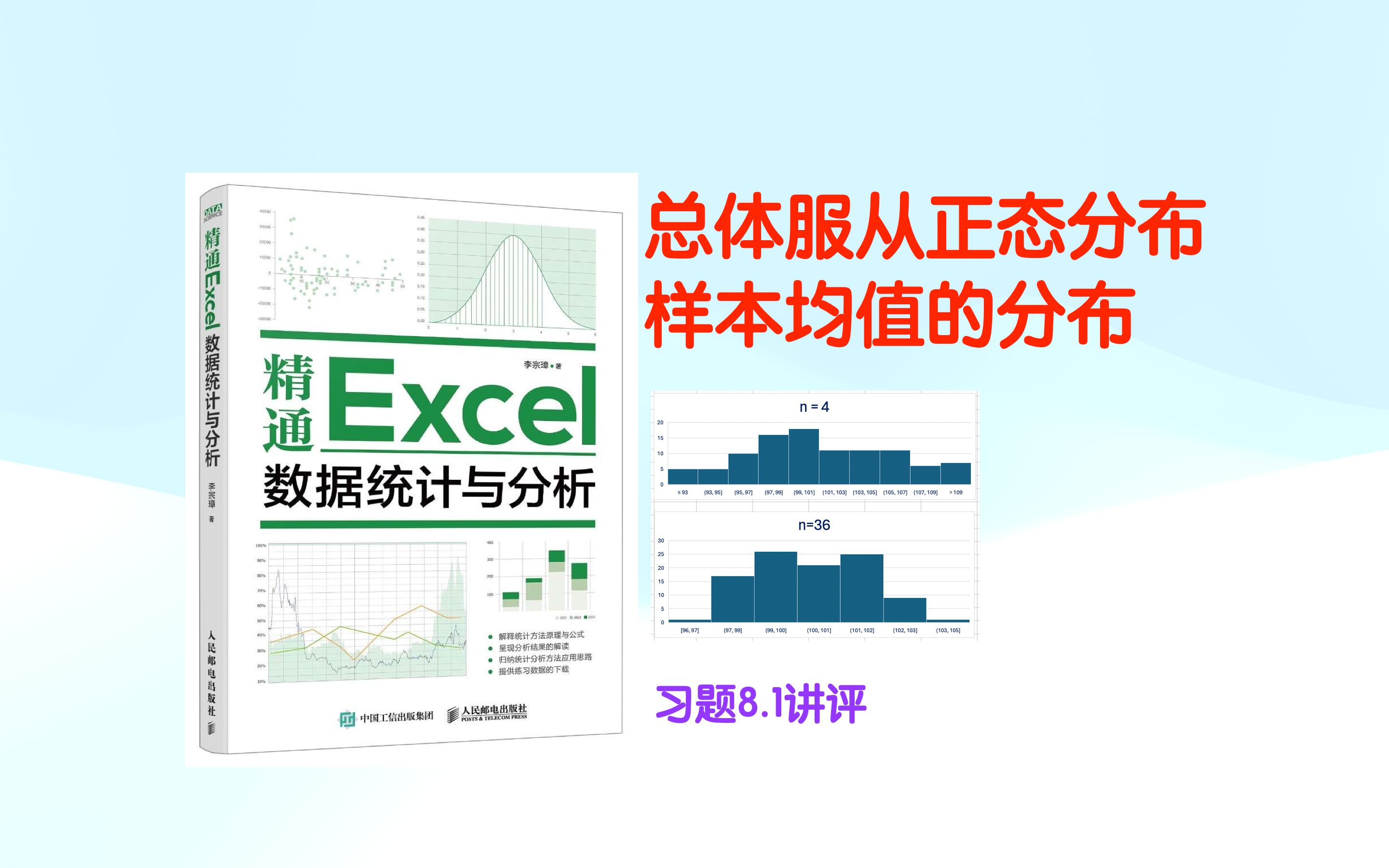 总体服从正态分布样本均值的分布 习题8.1讲评 《精通Excel数据统计与分析》哔哩哔哩bilibili