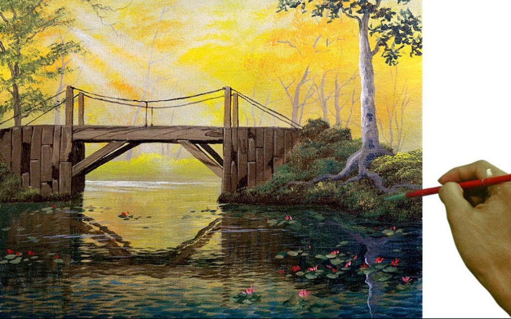 of john magne lisondra教你用丙烯绘画逼真逼真暖光小桥风景