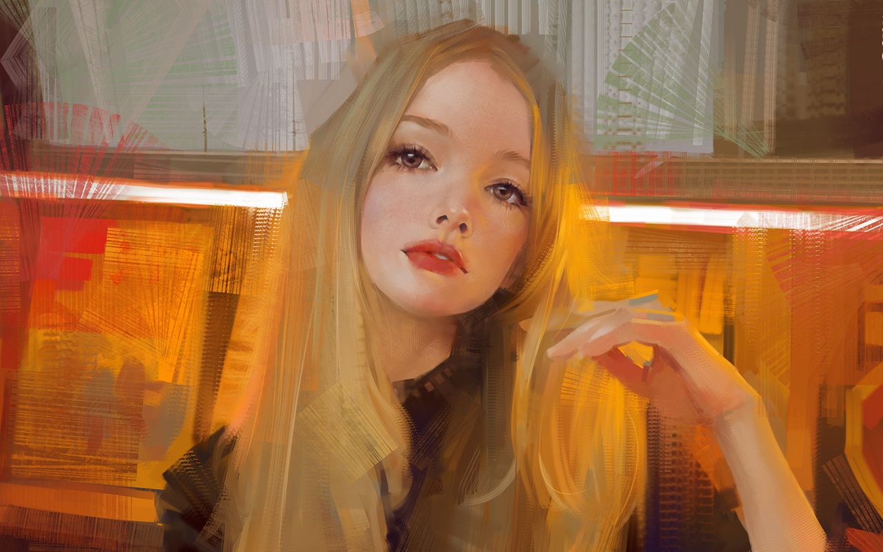 板绘厚涂,金发女人