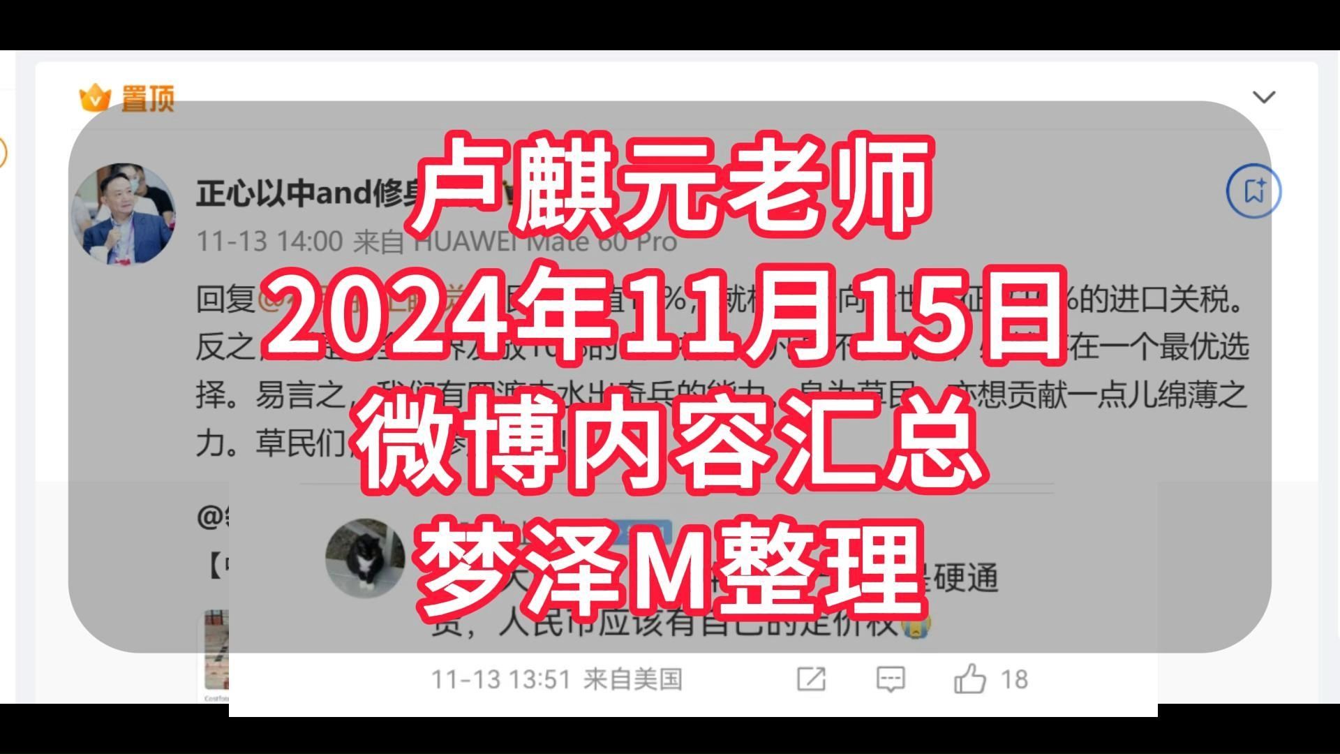 卢麒元老师2024年11月15日微博内容汇总梦泽M整理哔哩哔哩bilibili