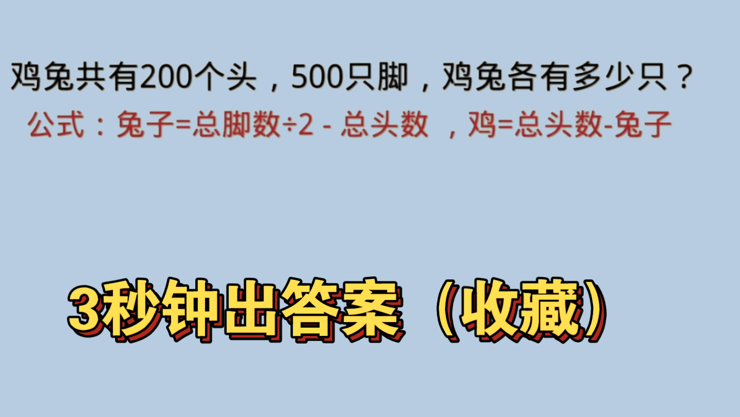 [图]鸡兔同笼问题，记住公式，直接秒杀，建议家长收藏。