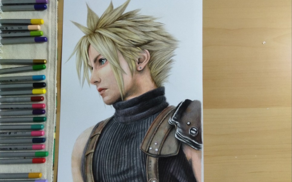 彩铅最终幻想7画个陆行鸟克劳德