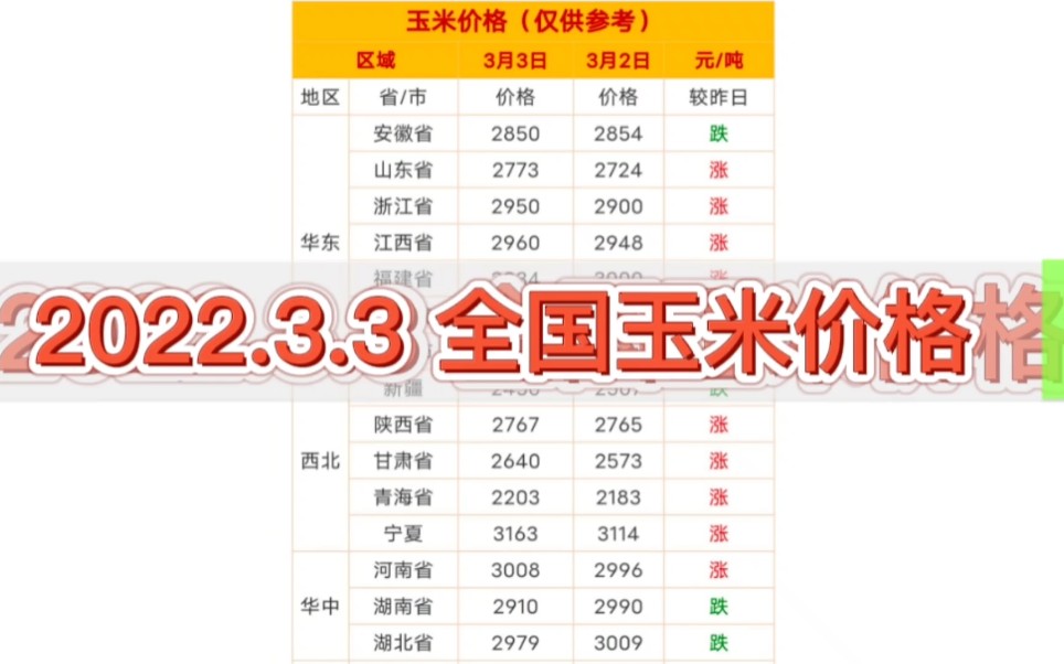 2022.3.3 今日最新 全国玉米价格表 玉米市场行情价格走势哔哩哔哩bilibili