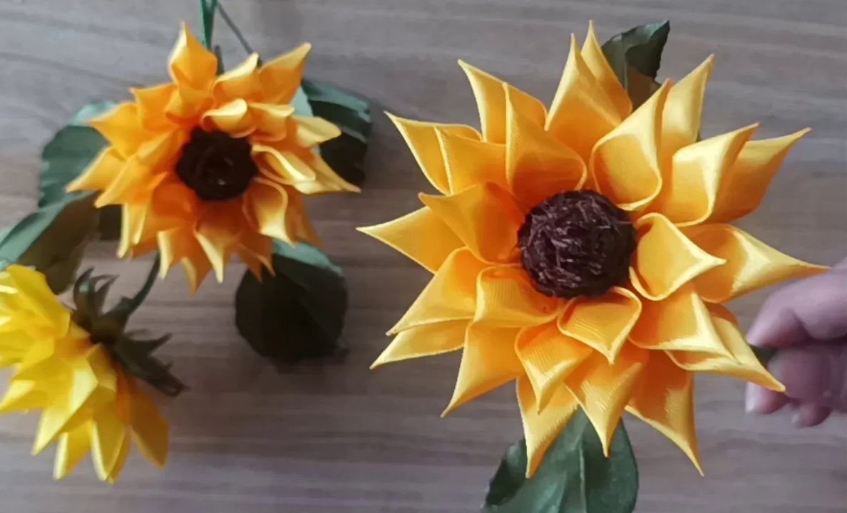 【kerajinan ibu ningsi】向日葵花丝带花制作教程bunga matahari