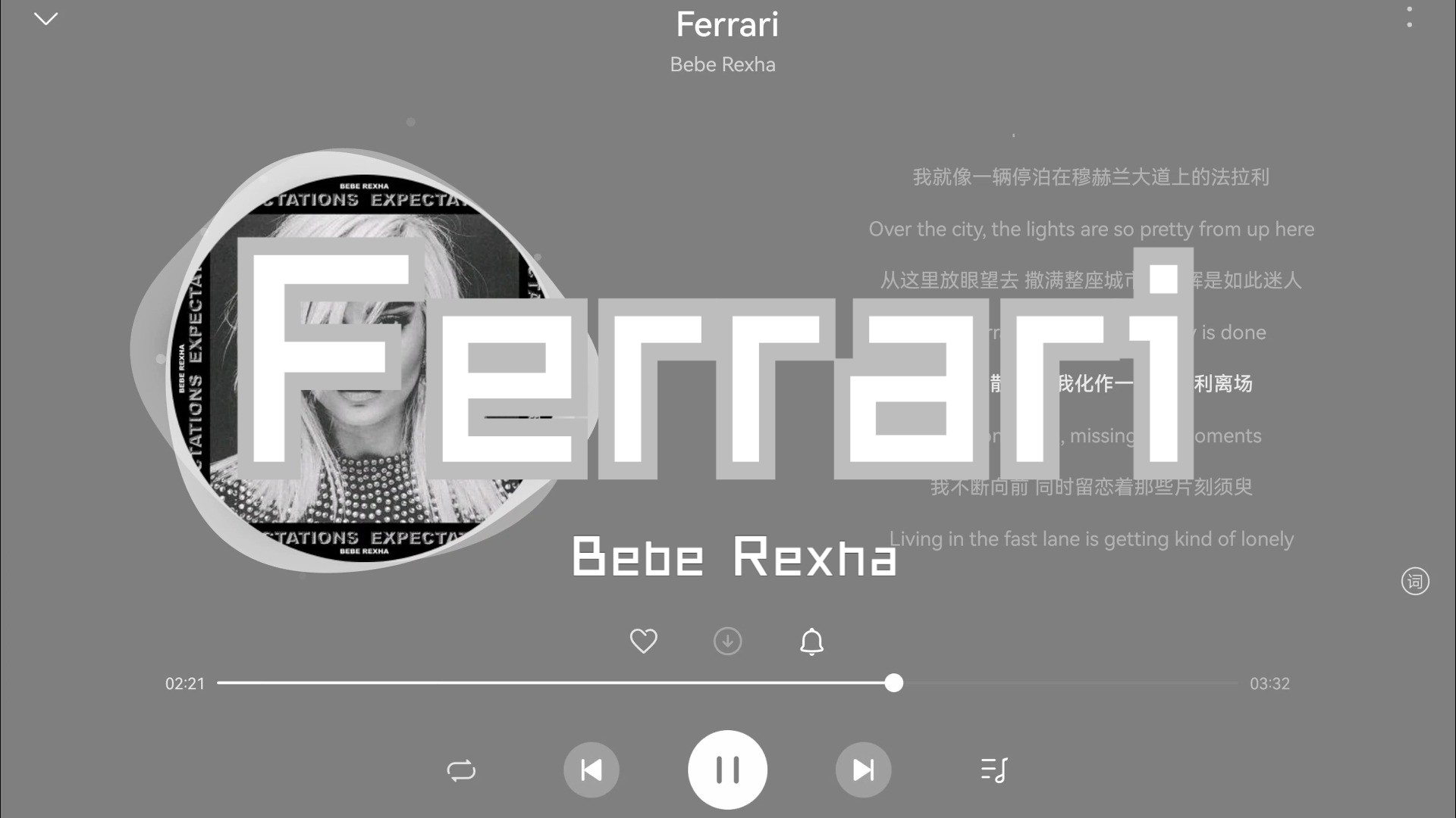 【无损Hi-Res】Bebe Rexha《Ferrari》“I'm a Ferrari pulled off on Mulholland Drive”-4K