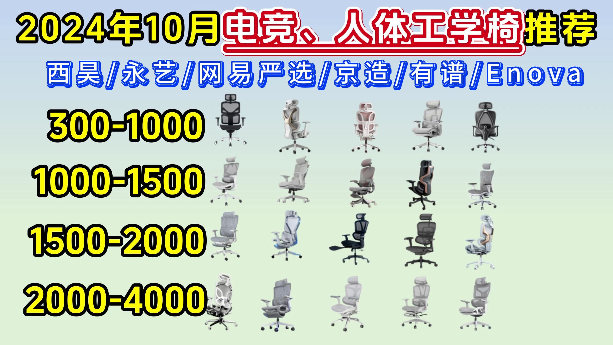 【2024年10月】10月份最新20款双十一人体超全价位性价比人体工学椅、电脑椅、办公椅、电竞椅、推荐选购!(西昊/永艺/网易严选/京造/有谱/Enova)哔...