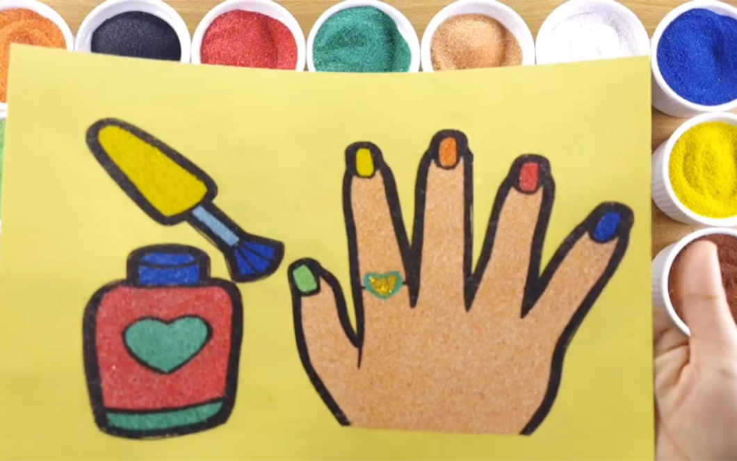 给指甲涂指甲油,儿童手工沙画,简单好学