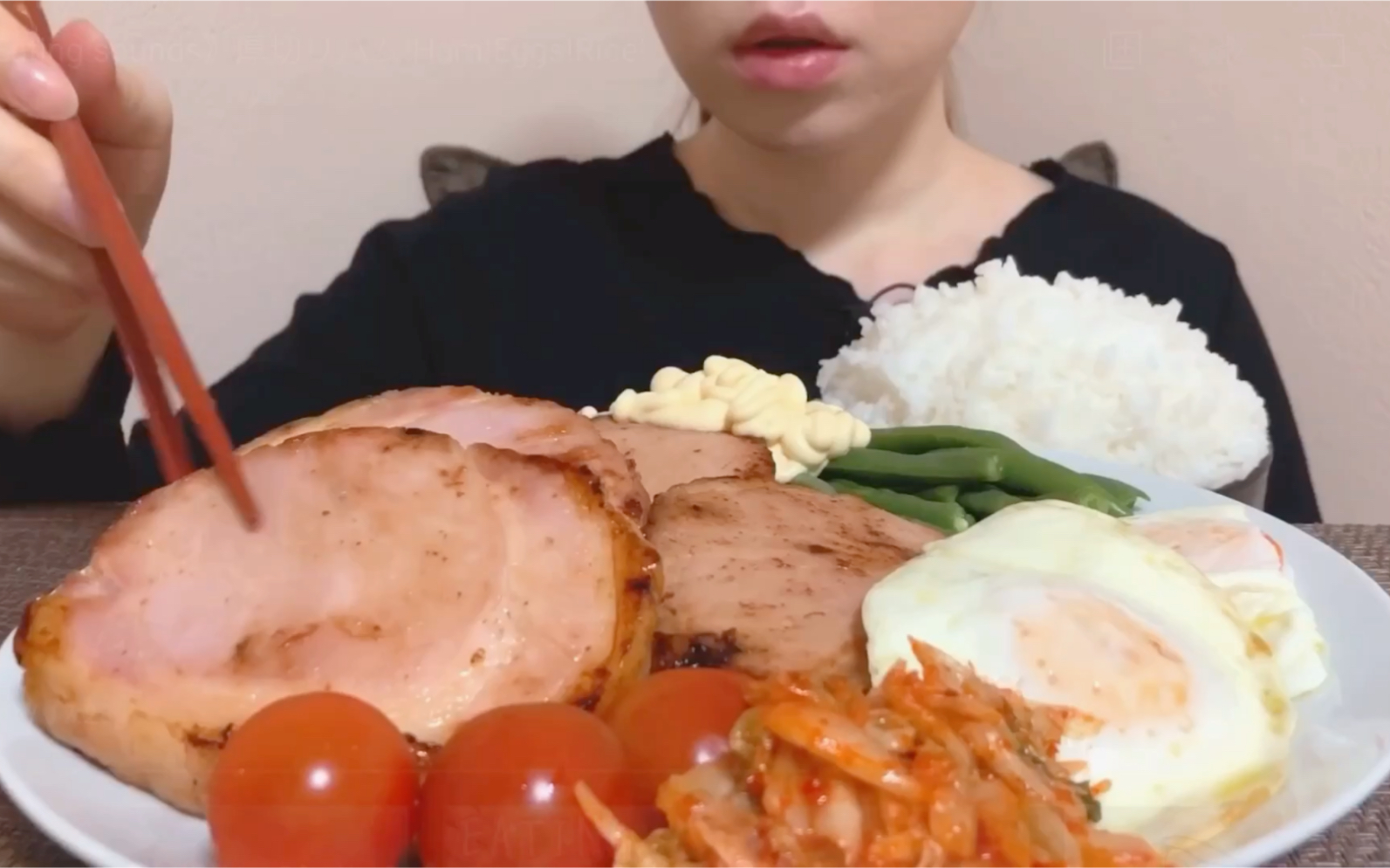 limei日本美食咀嚼音吃货厚切火腿脆骨肉糖心蛋泡菜大口吃肉吃饭都吃