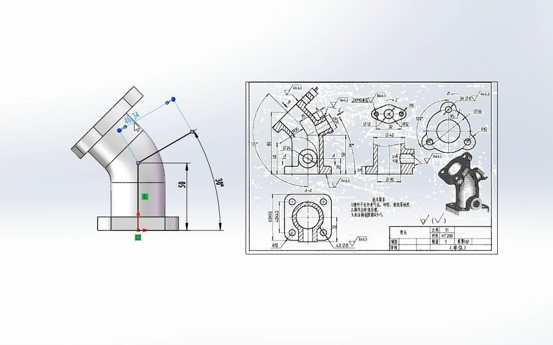 [图]【SOLIDWORKS建模】典型机械零部件表达方式350例-弯头（个人练习）