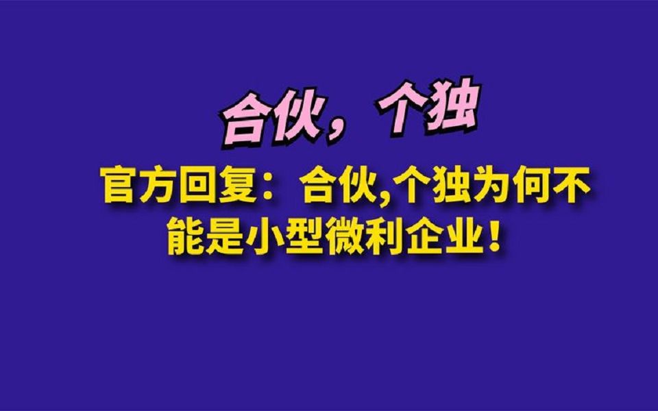 官方回复:合伙,个独为何不能是小型微利企业!哔哩哔哩bilibili