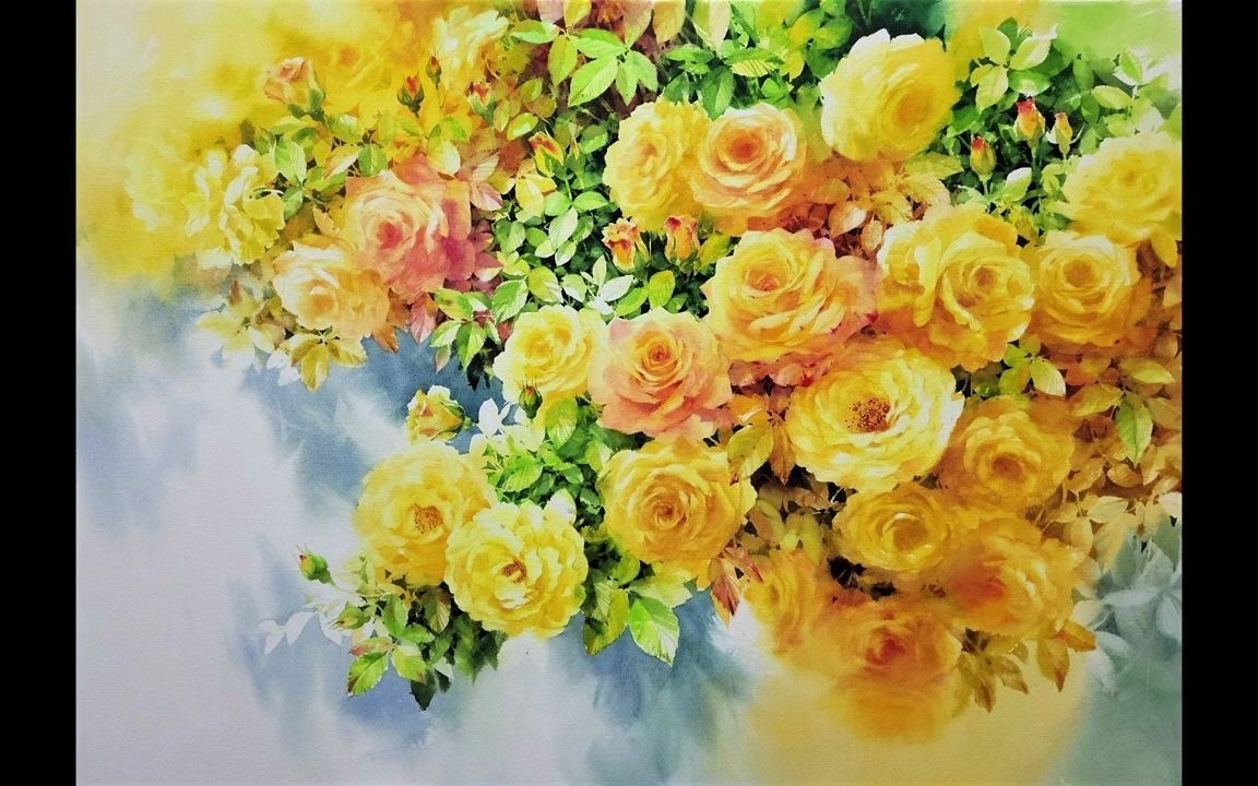 黄玫瑰--水彩花卉演示