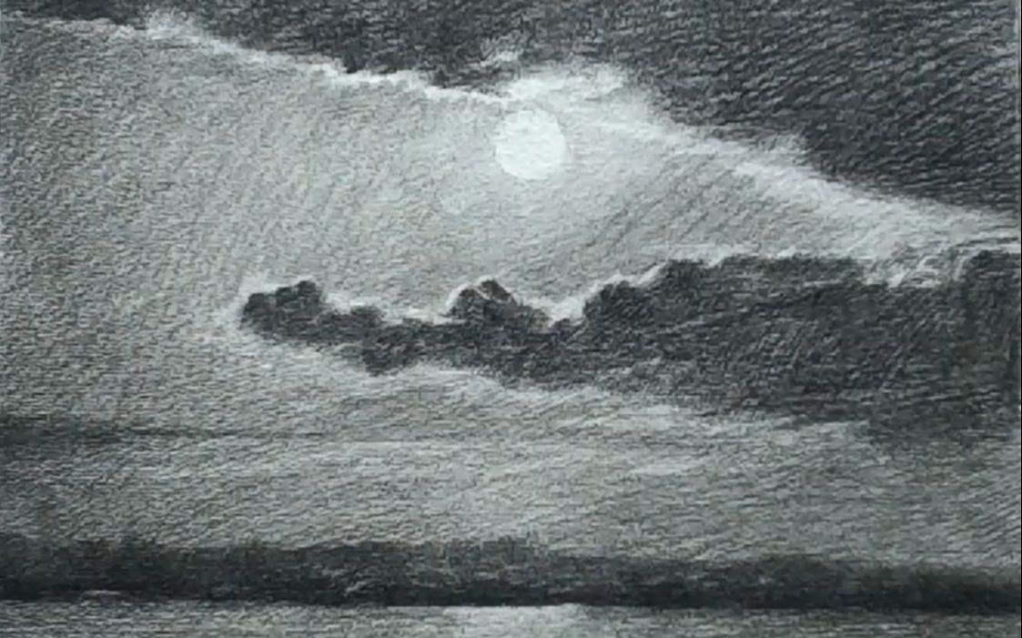大海和日落的素描画图片