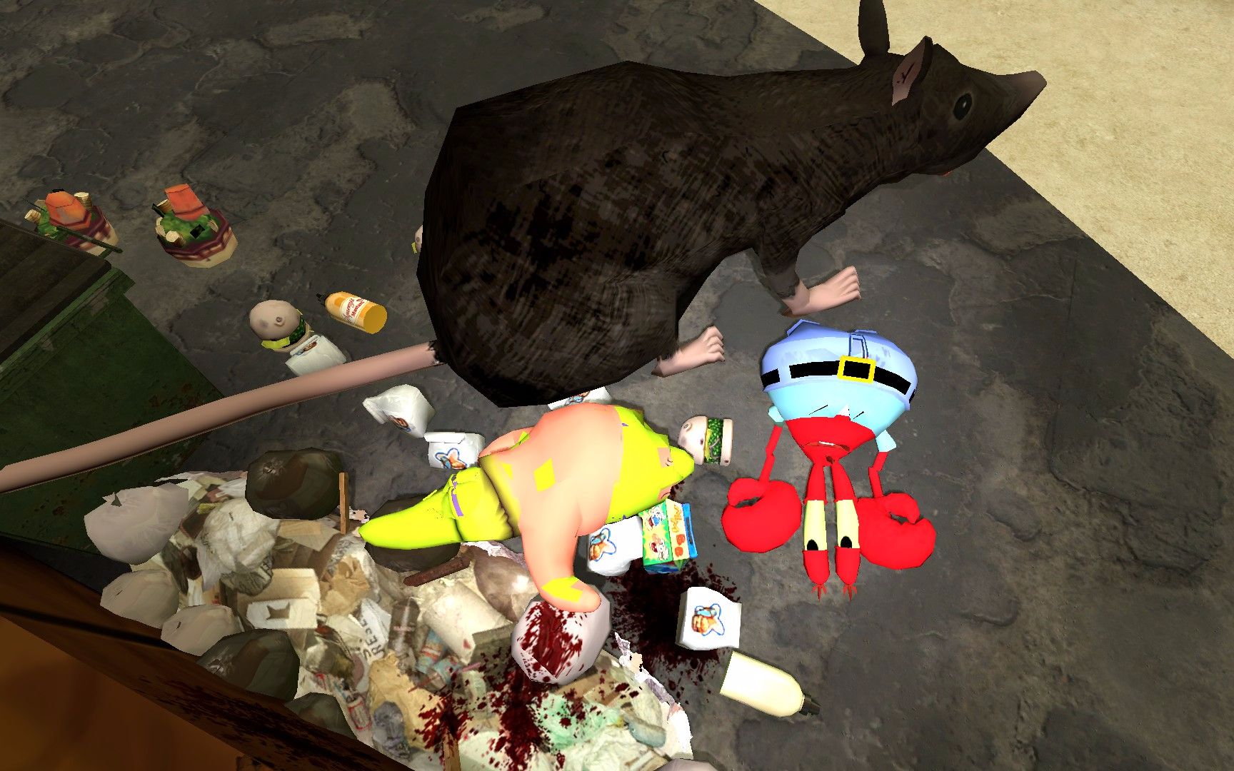 我的世界被老鼠咬死在垃圾堆的派大星 蟹老板