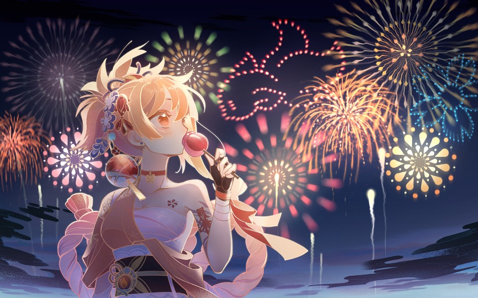 原神宵宫玩家的快乐看烟花咯