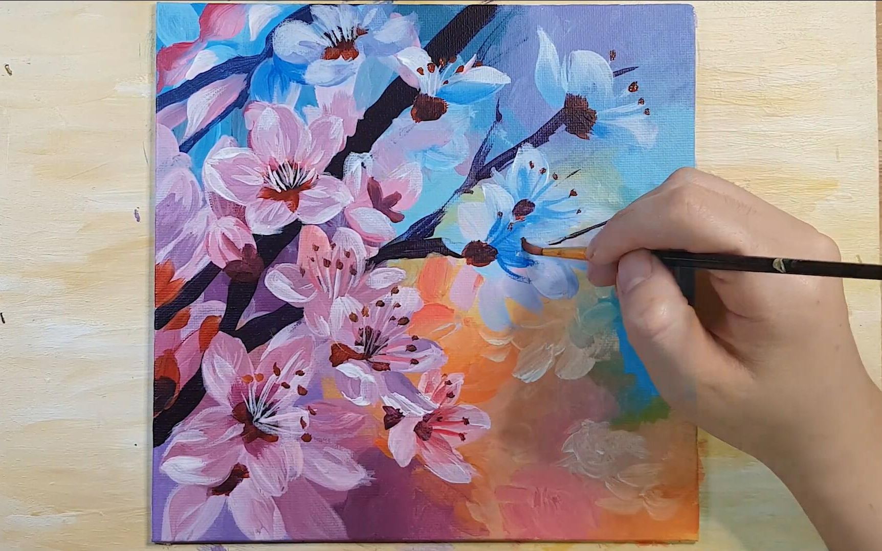 【丙烯画】【绘画教程】盛开的樱花-painting cherry blossoms