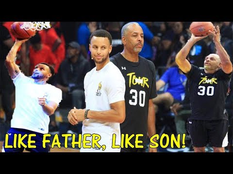 斯蒂芬ⷮŠ库里(Stephen Curry)与54岁的父亲戴尔ⷮŠ库里(Dell Curry)合作(2018年亚洲巡回赛)哔哩哔哩bilibili