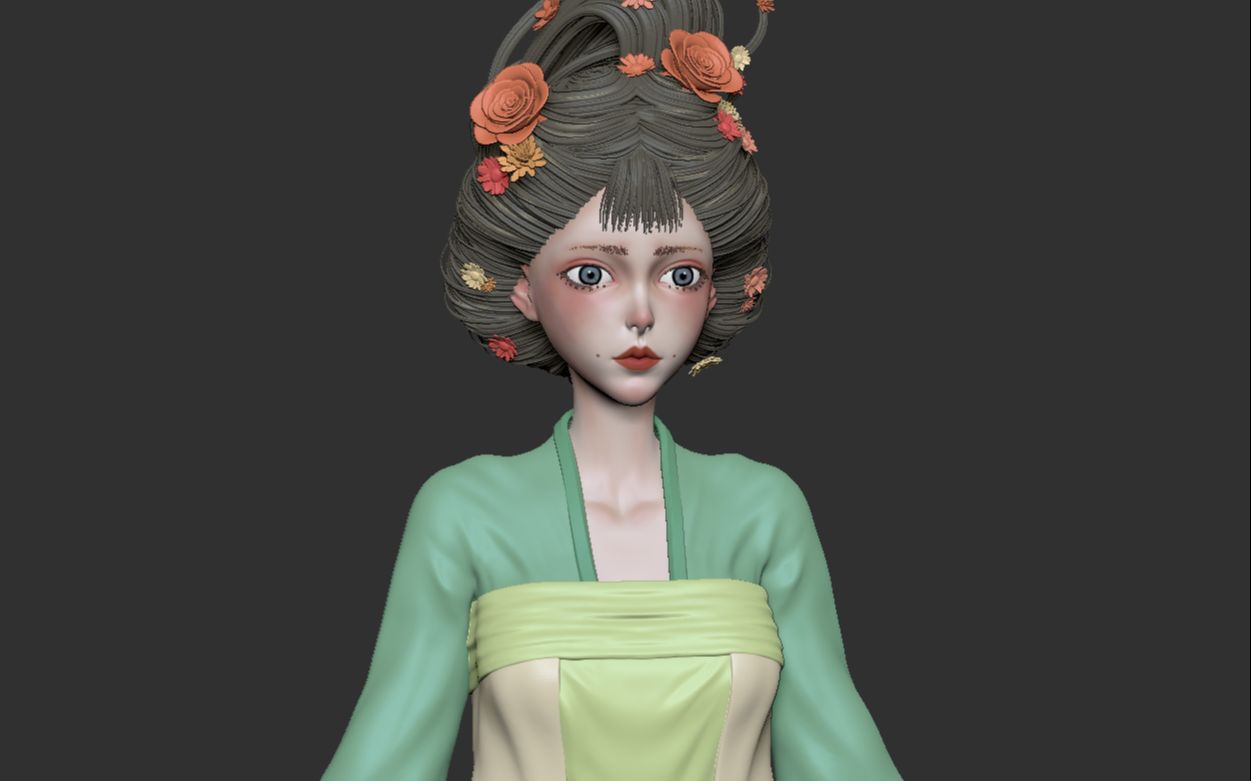 明制古代汉服3d美女制作,zbrush次世代女性人物建模教学!