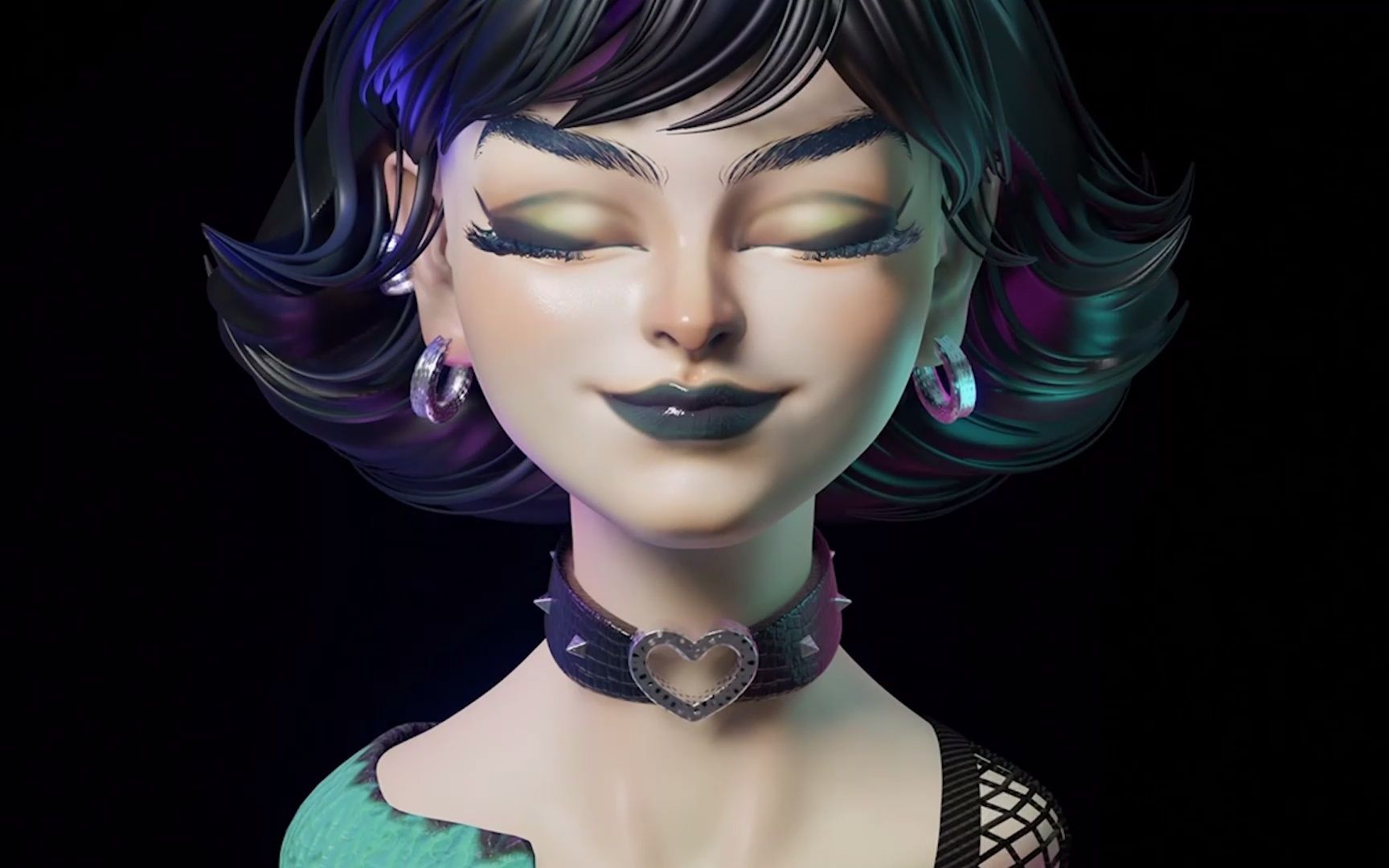 【blender】《哥特女孩》半身像雕刻丨材质丨表情捕捉丨动画 全流程