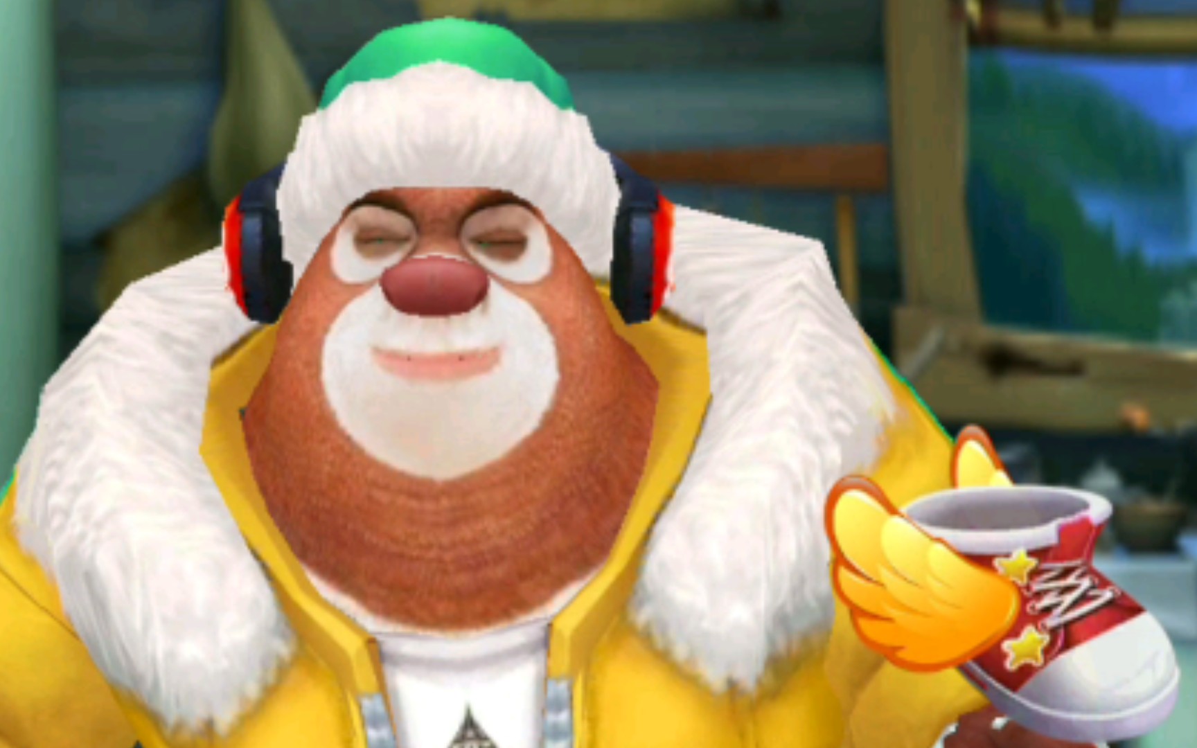 《熊大快跑》玩一局动感熊大,可惜操作失误被大石头撞了一下,掉了一