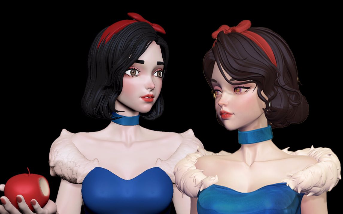 【zbrush雕刻】白雪公主角色雕刻/頭髮/上色,動漫角色雕刻技巧講解