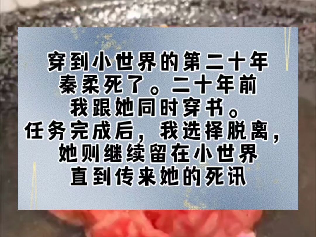 穿到小世界的第二十年,秦柔死了.二十年前,我跟她同时穿书.任务完成后,我选择脱离,她则继续留在小世界.直到传来她的死讯.秦柔留下遗言,希望...